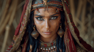 fashion in ancient egypt: beautiful egyptian woman adorned in linen and facial makeup