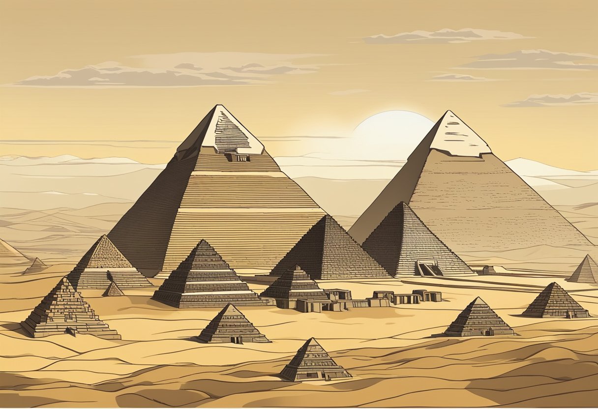 how many pyramids are there in the world: illustration of pyramids in ancient egypt