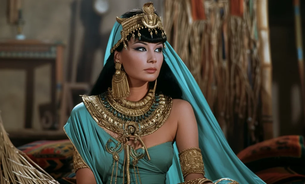 macedonian greek- uler cleopatra: cleopatra dressed in aqua-colored-dress