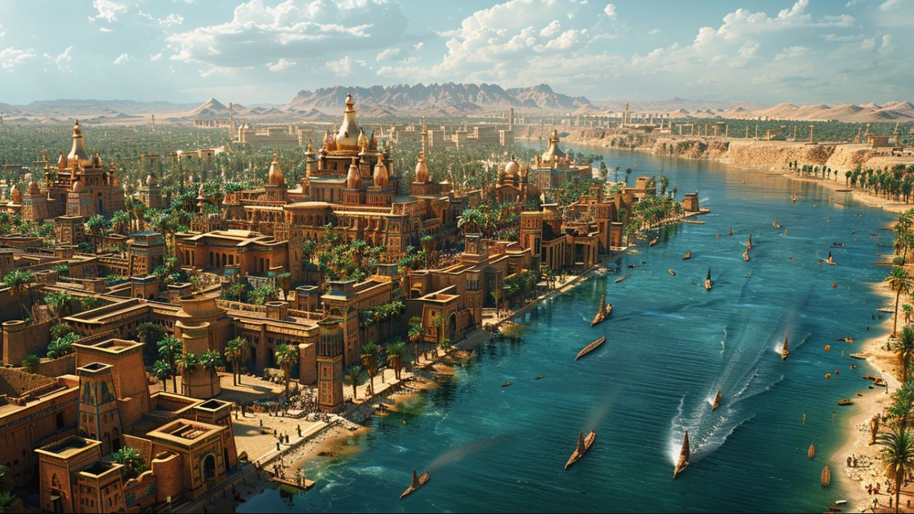 how did the nile river shape ancient egypt: boats floating on the nile river showcasing egyptian river banks