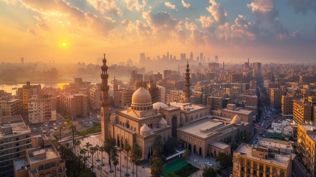 how to spend a day in cairo: aerial view of the city of Cairo at dawn