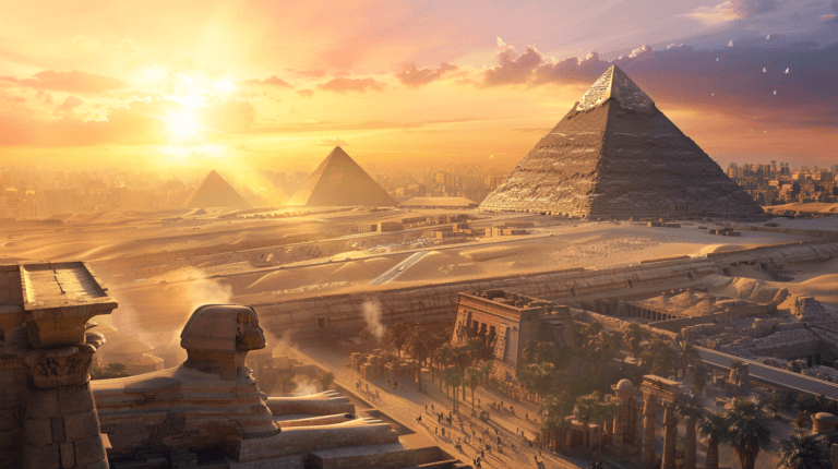 reasons for visiting egypt: an aerial view of Cairo, the sphinx, and Giza pyramids